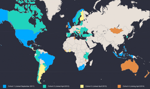 Map taken from the OGP website, reflecting all participating countries of the partnership. 