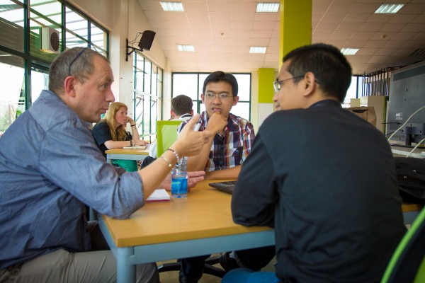 Hivos mentor Hapee de Groot with Cahyono Susetyo and Fahmi Machadya of ORBIT